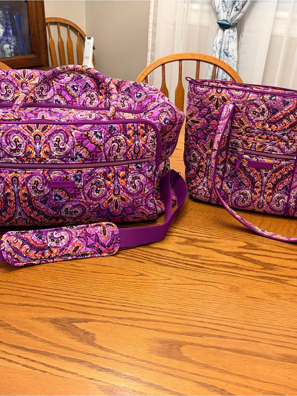 Vera Bradley Dream Tapestry Purple Orange Paisley Quilted Travel Bag Set
